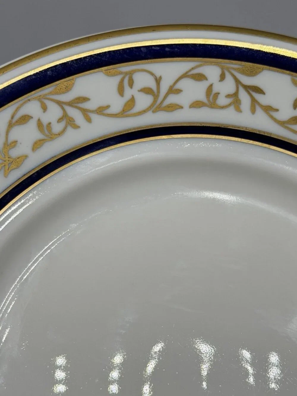 Vintage German Reichenbach Cobalt 24k Gold Leaf & Vine Overlay Lunch Plates SEE